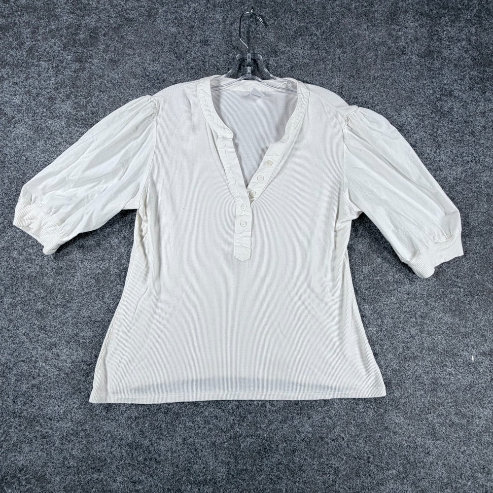 Melrose And Market Henley Puff Sleeve Top Womens XL White Comfort Modern Stretch